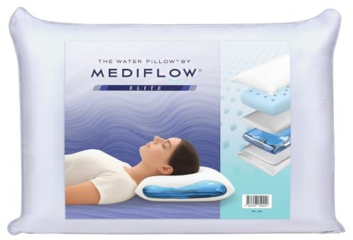 Mediflow Wasserkissen - Elite Collection, kühlender Gel-Memory-Schaum, orthopädisch zur Linderung von Nackenschmerzen, verstellbares Wasserkissen zum Schlafen (50 x 70 cm)
