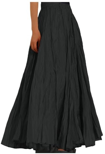 Jupe Plissée Longue Femme Taille Élastique- Jupe Boheme Fluide Couleur Unie Évasé Coupe Ample Décontracté Chic Et Élégants Swing Basique Confortable Doux De Tous Les Jours Sortir Skirts