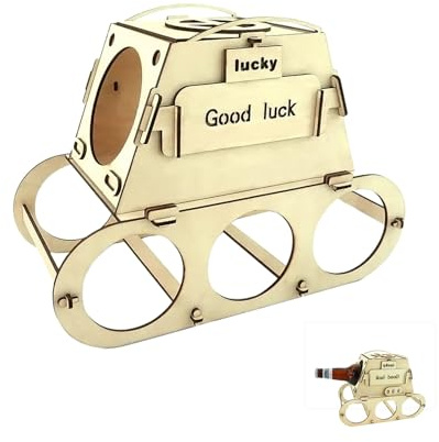 KLINNA Portabottiglie in legno con design serbatoio: pratico portabottiglie per 4 bottiglie di birra come regalo creativo per uomini