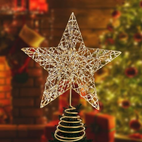 AUMAYCO Roségold Christbaumspitze Stern, 20 x 24cm Glitzer Metall Weihnachtsbaumspitze Dekoration, Baumspitze Weihnachten Weihnachtsbaum Stern Spitze für Weihnachten, Party, Festtagsdekoration