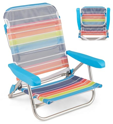 COSTWAY Lot de 2 Chaise de Plage Pliable, Chaise Longue Inclinables sur 4/5 Positions, Sangle de Transport, Porte-Serviette, Fauteuil pour Camping Jardin Pêche, Charge 150 kg (64 cm x 63 cm x 74 cm)