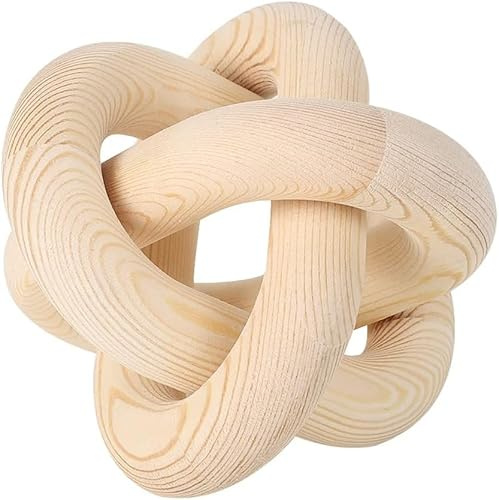 Nezhain Wood Knot Chain Link Decor, 3 Link Boho Wooden Hand Carved Decorative, Handcrafted for for Coffee Table Entryway Modern Farmhouse Shelf Decoration (Natural)
