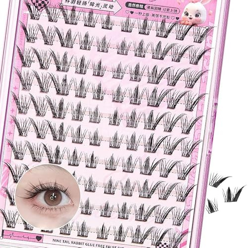 SanKristo 100 Pcs Ciglia a Grappolo Preincollate, Ciglia Finte a Grappolo Fox Eye da Indossare in Un Secondo Momento Kit Ciglia Extension Delle Ciglia, Ciglia Autoadesive, 9-14 Mm