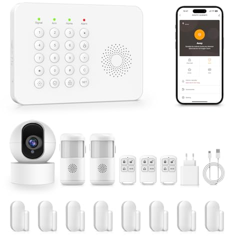 PGST Sistema de alarma para casa,kit inalámbrico, WiFi, 4G GSM, Admite Alarma de conexión SMS/App Push, 100 zonas, aplicación Smart Life (Tuya),compatible con Google Home y Alexa