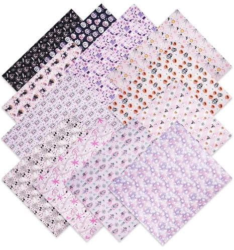 YUMILI 12 piezas de retazos cuadrados de Halloween de tela de 45 x 55 cm | Paño de costura para manualidades, cuadrados, fantasma, calabaza, calavera, material decorativo para manualidades hechas a
