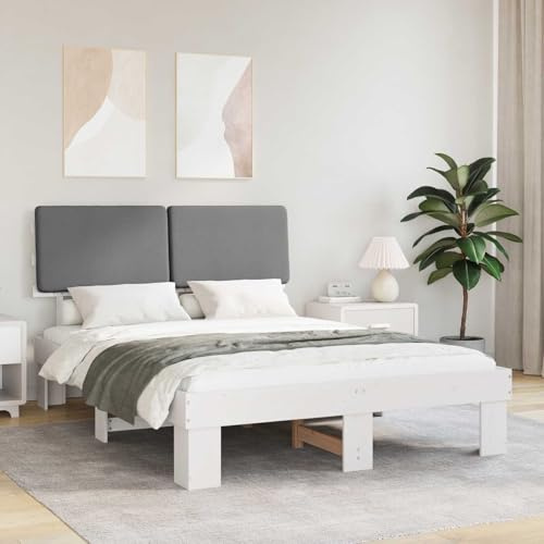 Qnhdfrt Bettgestell 140x190 cm Kiefer massiv Hellgrau mit gepolstertem Kopfteil Modernes Design ohne Boxspring Doppelbett für Schlafzimmer Jugendzimmer Gästezimmer