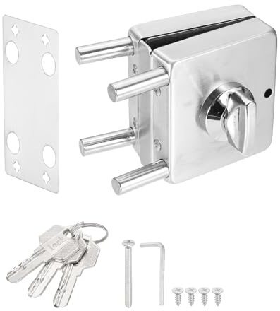 PATIKIL Cerradura Para Puerta De Cristal 304 Acero Inoxidable Plata | Cerradura Cuadrada Sin Marco Tipo Batiente Simple, Para Espesor De 10-12mm, Con 3 Llaves, Para Baño De Hotel Tienda
