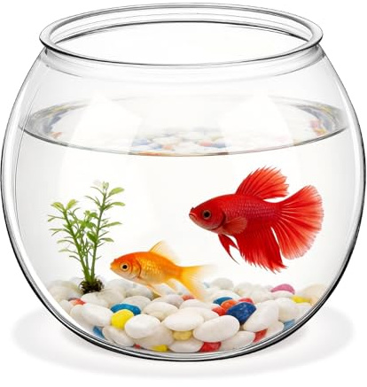 Alipis 1 Pc Small Fish Bowl Plastic Fish Tank Clear Round Aquarium Goldfish Bowl Shatterproof PET Globe Vase Container 5.89 x 5.11 Inches for Office Desktop Decoration Hydroponic Plant Holding