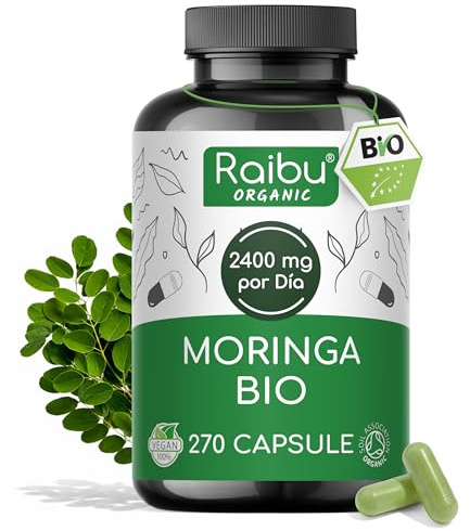 Moringa Oleifera Orgánica Pura, 2400 mg por Dosis - 270 Càpsulas Veganas con Vitaminas, Minerales y Antioxidantes - 2+ Meses de Suministro - Moringa en Polvo: 100% BIO, sin aditivos & sin OGM