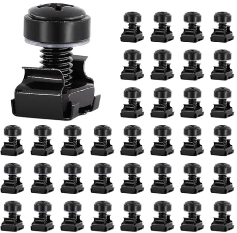 Agmoctz 200 Pièces M6X16Mm Vis de Cage de en Rack D'Ordinateur, Écrous et Rondelles pour Armoire de Serveur de en Rack, Écrou de Cage à Vis de en Rack