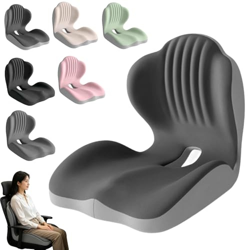 Kryilut Ergonomic Memory Foam Seat Cushion With Back Support, Office Chair Cushion For Back And Butt Comfort, High-Density Memory Foam L Shaped Cushion For Car, Office And Home Use (Black-Gray)