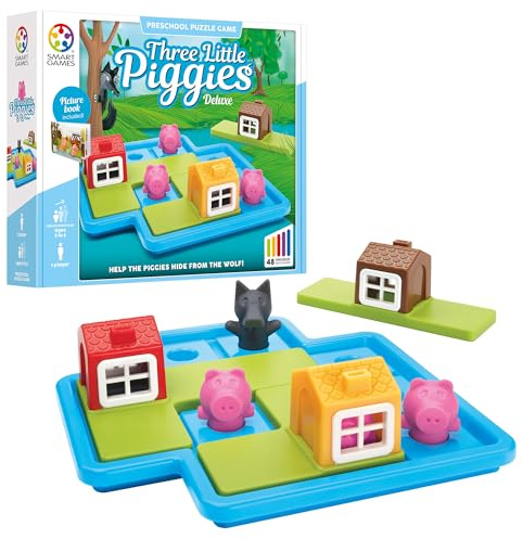 SmartGames Three Little Piggies – Preschool Logic Puzzle Game with 48 Challenges and Storybook – Educational Fairy Tale Puzzle for Kids Ages 3+ to Develop Spatial Reasoning and Problem-Solving Skills