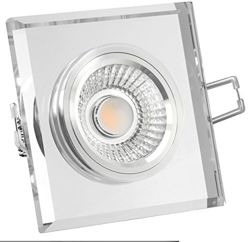 SSC-LUXon Glas LED Decken Einbauleuchte 230V dimmbar & super flach (30mm) eckige Form Einbaustrahler mit 6W LED Modul warmweiß 2700K
