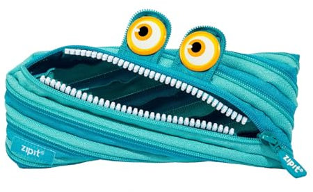 ZIPIT Wildlings Federmäppchen für Jungen | Großes Mäppchen für die Schule | Monster Etui für Kinder | Federmappe Blau