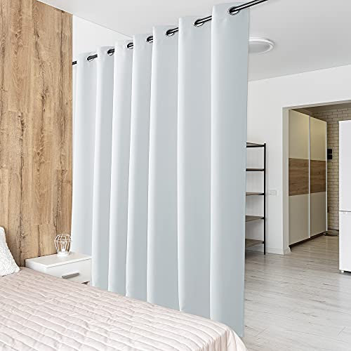 PONY DANCE Raumteiler Vorhang Thermo Hitzeschutz Ösenschal 1er Set H 210 x B 254 cm Schiebevorhang für Wohnzimmer & Büro Trennwand Raumtrenner Vorhang Sichtschutz Room Divider Curtain, Grau-weiß