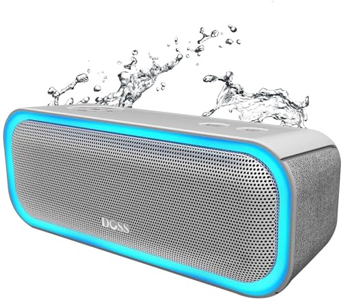 DOSS Bluetooth Lautsprecher, SoundBox Pro Musikbox, 20W, Mehrfarbige Lichter, IPX6 Wasserdicht, 20H Akku, kabellose Stereokopplung, Box für Handy