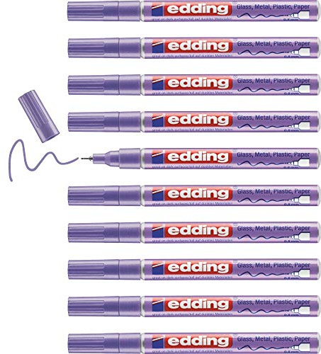 edding 780 Glanzlackmarker - violett-metallic - 10 Lackmarker - extra-feine Rundspitze 0,8 mm - Lackstift für Glas, Stein, Holz, Kunststoff und Papier - wasserfest, stark deckend, sehr dünn
