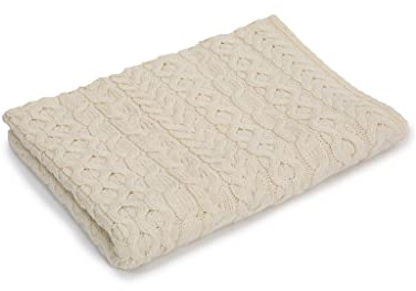 SAOL 100% Merino Wool Heavy Cable Knit Blanket Throw 42 x 62 (106 X 157 cm) (Natural)