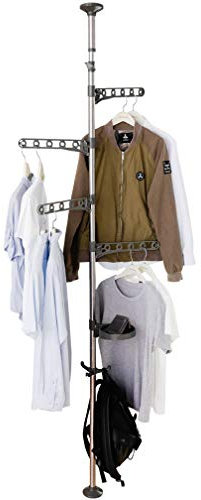 BAOYOUNI Télescope Porte-manteaux Intérieur Séchoir à Linge Télescopique 4 Bras Pliables Porte Parapluie Hauteur Réglable (175cm-290cm), pour Entrée, Salon, Chambre, Balcon, Dressing, Bureau, - Gris