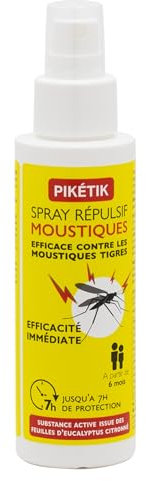 PIKETIK - Spray anti moustique Bébé/Enfants - Efficacité 7h - dès 6 mois - Répulsif Moustique Actif d'origine naturelle - Visage &Corps - Eucalyptus citronné - Fabriqué en France - sans DEET -100ml