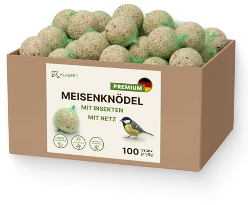 KLASEBO Boules de Graisse Oiseaux Premium avec Insectes 100 x env. 90 g avec Filet
