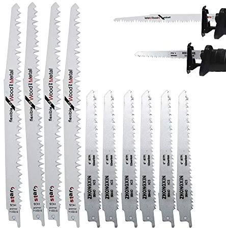 10-Piece Lames de Scie Sabre en acier à haute teneur en Carbone,4 x R1021L (240mm) + 6 x R644D (150mm), Pour Coupe du Bois, Pour Makita Bosch pour Bois et Métal avec Boîte de Rangement