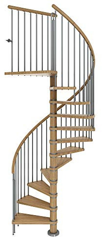 DOLLE Spindeltreppe Winnipeg │ Nebentreppe | Eiche geölt │ 12 Stufen / 13 Steigungen │ inkl. Podest | Geschosshöhe 270-292,5 cm │ Außendurchmesser 120 cm │ Metallgeländer | Holzhandlauf | Holzstufen