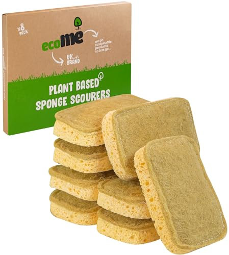 ecoME Cellulose Kitchen Washing Up Sponges | 8 Pack | Eco Friendly Home Cleaning Products | Non-Scratch Sponges | Zero Plastic | Biodegradable & Compostable | 8 Pack |UK Brand