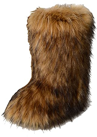 Gegefur Women's Faux fur Boot Furry Fluffy Short Snow Boot Mid-Calf Boots Warm Comfortable Outdoor Flat Shoes (Faux Raccoon, numeric_8)