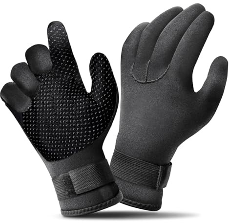 SUPERFA 5 mm Neoprenhandschuhe zum Schwimmen, 5 mm Neoprenanzug-Handschuhe mit verstellbarem Riemen, 5 mm Tauchhandschuhe für Damen und Herren, kaltes Wasser Schwimmen