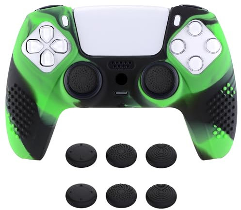 eXtremeRate PlayVital Black 3D Studded Edition Anti-Slip Silicone Cover Skin for ps5 Controller, Soft Rubber Case Protector for ps5 Wireless Controller with Thumb Grip Caps - Green & Black