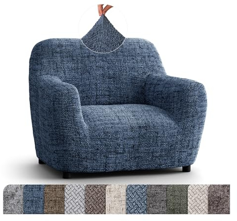 PAULATO BY GA.I.CO. Chair Cover - Stretch Armchair Slipcover - Armchair Cover for Pets and Kids - Soft Chair Slipcovers - Easy to Clean Furniture Protector - Microfibra Print - Vittoria Blue
