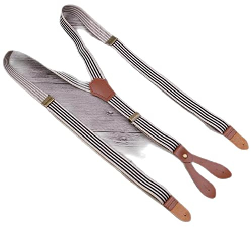 DELIGUO Herren Hosenträger - Vintage Braun Gestreift Bronze 4 Knöpfe Hosenträger Leder Gliederschnalle Flexible Herren Und Damen Hosenträger Hosenträger,Streifen,2Cm