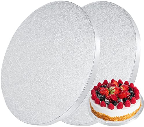 Cake Board Tortenunterlage Cakeboard Rund 13mm x Ø 30cm/12inch 2er Wiederverwendbar Torten Unterplatten für Transport Kuchen und Torten (Silber)