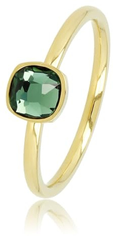 My Bendel - Ring Gold mit quadratischem grünem Glasstein- Stylischer Ringe für Damen - Bleibt schön und Verfärbt nicht - Stapeln Ringe - mit Luxuriösen Geschenkverpackung