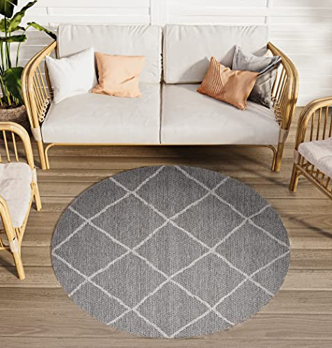 TAPISO Arruba Teppich Outdoor Indoor Grau Raute Sisal Optik Wasserfest UV-Beständig Wetterfest Wasserdurchlässig Terasse Balkon ÖKO-TEX 160 x 160 cm
