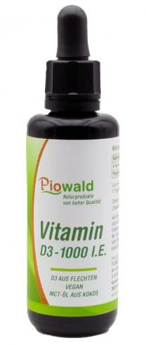 Piowald Vitamin D3-1000 IE/Tropfen (25µg) - 50 ml, vegan aus Flechten