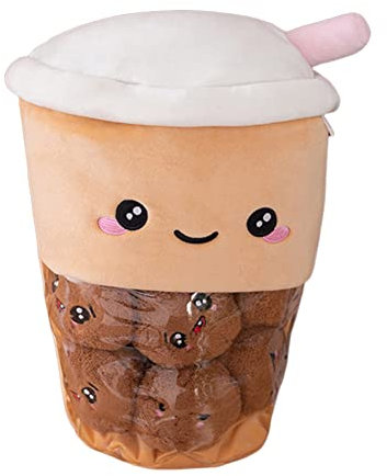 Bubble Tea Plüschtier Boba Kuscheltier, Lustiges Bubble Tea Spielzeug Weiche Stofftier Gefüllter Milchtee Softpuppe Kissen, Mini Dolls Pudding Plüschtiere Snacks Puppe Geburtstagsgeschenk (40CM)