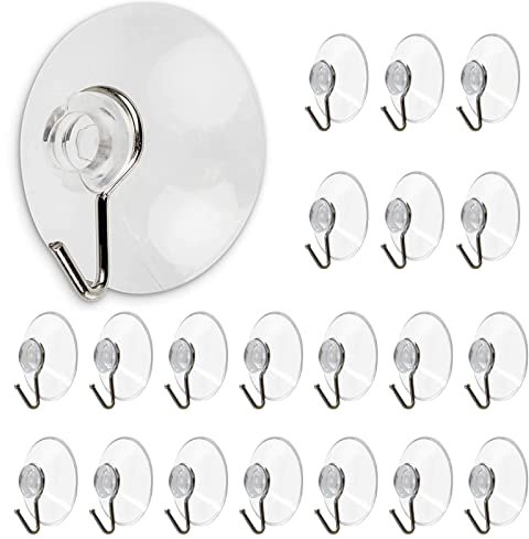 VEGCOO 20 Stück Selbstklebende Haken,Spurlose Saugnapfhaken Saugnäpfe für Lichterketten Saugnapf Haken für Fliesen Fenster Glas Badezimmer Küche Durchmesser 4 CM