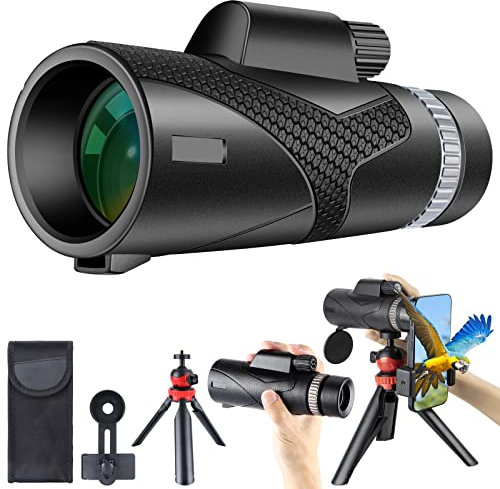 GOHHME Telescopio Monoculare 12X50 HD Adulti con Supporto per Smartphone e Treppiede di Aggiornamento, Monoculare Palmare Impermeabile con Prisma BAK4 per Escursionismo Birdwatching Caccia Campeggio