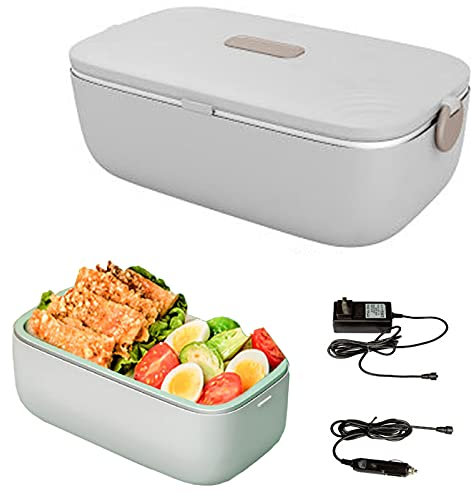 Samnuerly Lunch Box Elettrico 3 in1, Scaldavivande Riscaldato Portatile Scaldavivande per Camion Auto Contenitore a Prova di Perdite 1L,Grigio