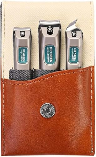 MR.GREEN Nagelknipser, 3 Stück Fingernagel Knipser Set, Solingen Edelstahl Nagelzwicker Maniküre Set, Mit Hochwertigem Lederetui, Hochwertiges Nail Clipper