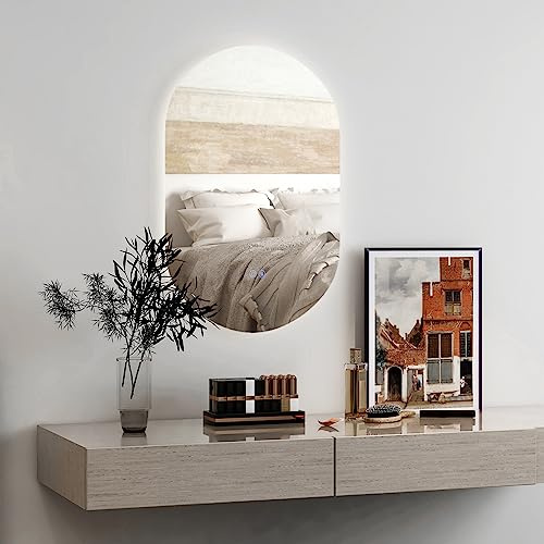 COSTWAY Miroir de Salle de Bain LED 80 x 50 CM, Miroir Mural Ovale Antibué avec 3 Couleurs et Luminosité Réglable, Miroir Cosmétique Antidéflagrant avec Interrupteur Tactile Intelligent, IP54