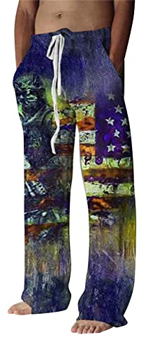NOAGENJT Mens Four Seasons Digital 3D Printed Drawstring Belt Casual Pants Long Training Men Camo Trousers Skinny Fit White Linen Shirt and Set