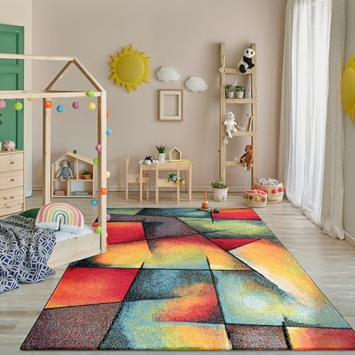 Paco Home Tappeto Salotto Moderno Pelo Corto Moderno Motivo Geometrico 3D, Dimensione:80x150 cm, Colore:Multicolore 6