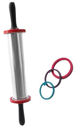 Ciieeo Rodillo de Acero Inoxidable para Amasar Masa y Fondant con Anillos Ajustables de Grosor en Tres Tamaños, Herramienta de Cocina para Repostería y Pastelería