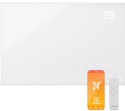 KLARSTEIN Stufa Elettrica a Infrarossi Basso Consumo, Pannello Radiante 980W, Telecomando, Timer, WiFi App, Riscaldamento Senza CO2