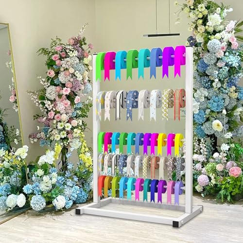 Treesunshine Spulenbandständer, 5 stufiger Bandhalter Organizer Ständer,Bastelband,Aufbewahrungsregal,Bandständer,Band-Organizer mit großer Kapazität für Bastelraum, Konditorei, Blumenladen (Weiß)