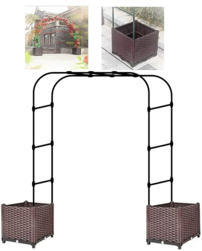 NILZA Garden Arch Trellis With Planter Boxes, Metal Garden Arbor Archway Pergola For Climbing Plants Vines Flowers Decorative Arbor Outdoor Wedding Arch For Lawn (Size : W220cmxH185cm)