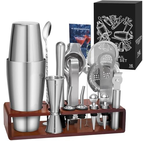 Sosayet 825ml Boston Shaker Cocktail Set Kit Barman con Supporto e Libro da Cocktail - Set Cocktail Professionale in Acciaio Inossidabile per Regalo Uomo